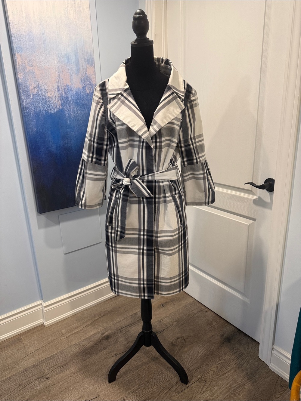2 for 30$💗 Plaid Belted Trench Coat - White & Black